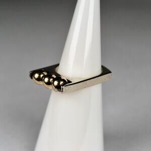 MCM Minimalist 10kt Gold Caged Ball Ring Scandinavian Style Modernist Sz 4.25